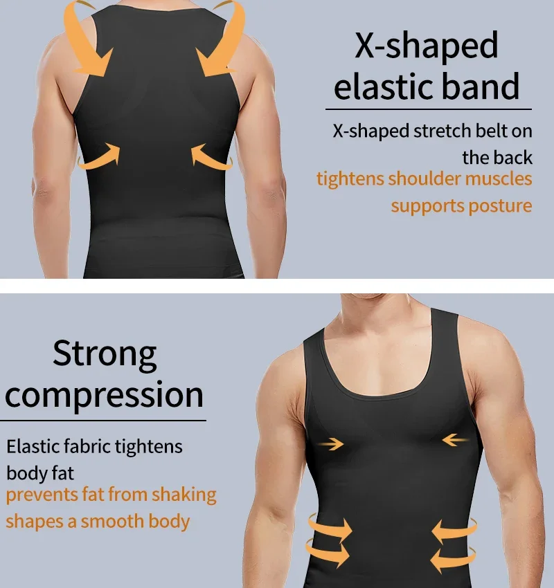 Mens Compression Shirt Slimming Body Shaper Vest to Hide Abdomen Shapewear Vest Fit Abs Undershirts Summer Flat Belly Clothes