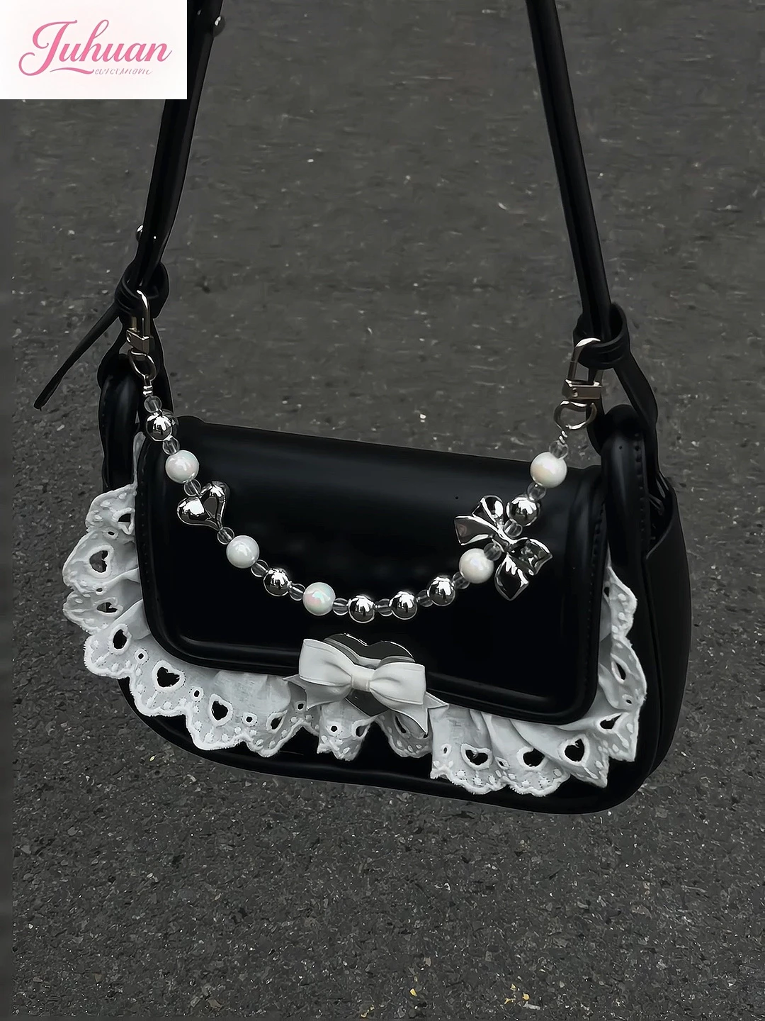 

Original lolita bow lace exquisite dark sweet cool love texture girl bag women's new shoulder bag beaded handbag armpit bags