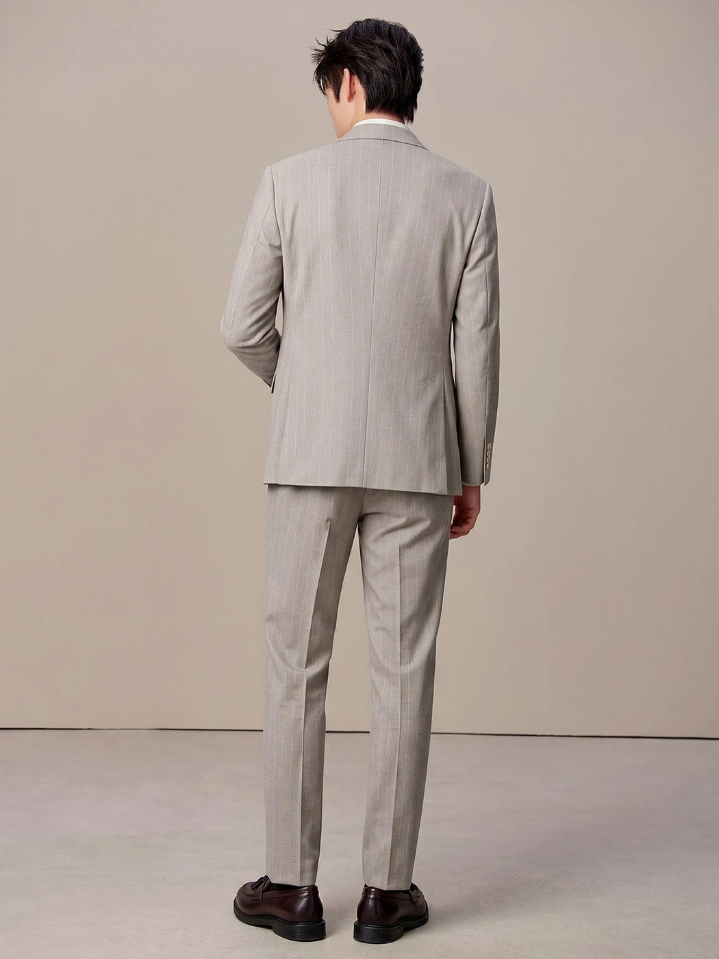 Light Gray Stripe Men's Suit Textured Formal Wedding Tuxedo Groom's Premium Business Blazer Set Classic Tailored Fit