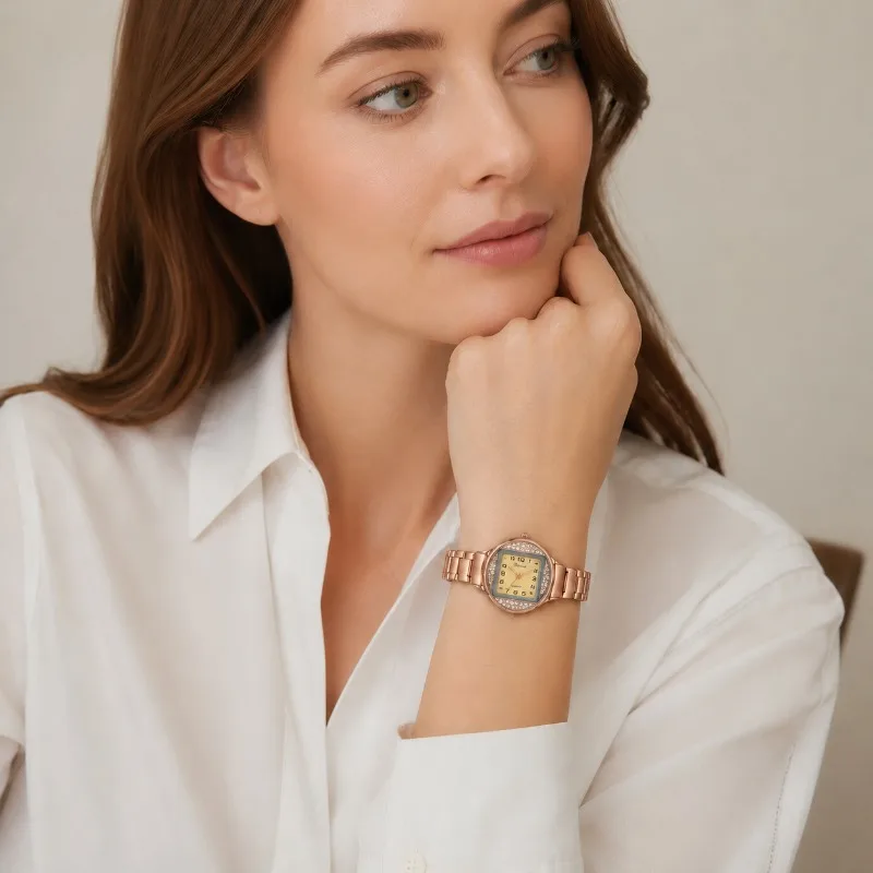 

Luxury Rhinestone Women's Quartz Watch Fashion Rose Gold Bracelet Wristwatch Elegant Dress Ladies Watch Clock Gift Reloj Mujer