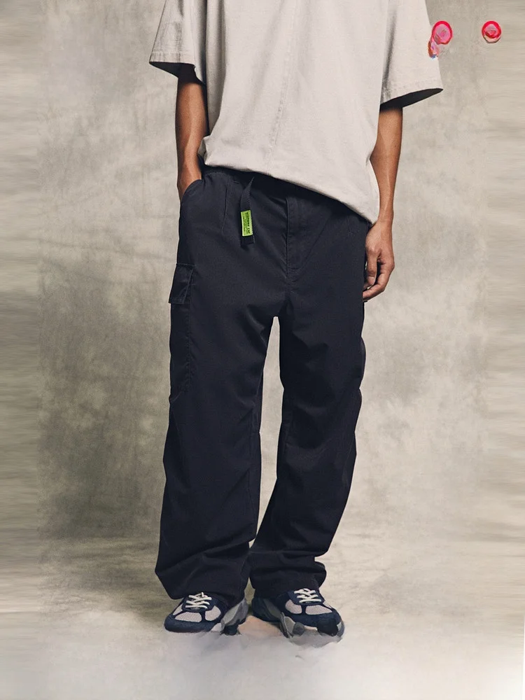 

H&M Men's Casual Pants Spring Straight Loose Faionable Nylon Workwear Long Trousers Comfortable Breathable Regular Fit