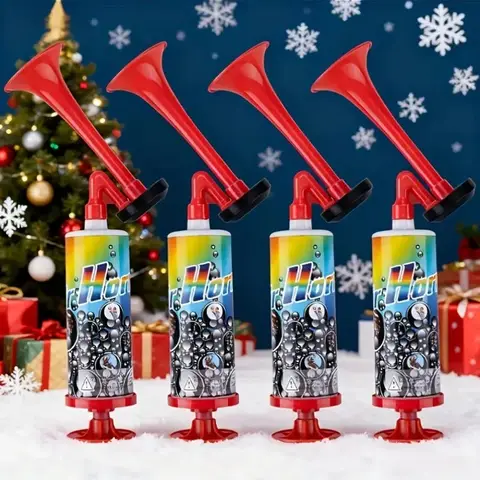 4pcs Loud Handheld Air Horns for Soccer Parties - High Decibel Red Plastic Compressed Air Horn for Sports Events & Crowds