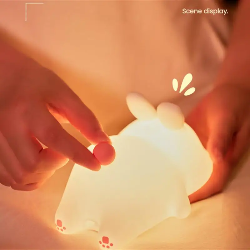 Pat Light Long Lasting Battery Life Skin-friendly Material Soft Light Timing Function Cute Rabbit Shape Smooth Night Light