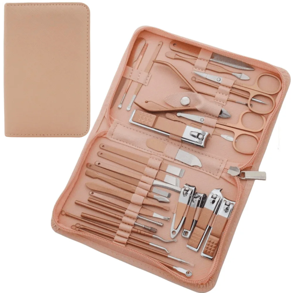 Juego de manicura 30 en 1, Kit práctico con Funda de cuero, cortaúñas profesional de acero inoxidable de alta calidad, herramienta de cuidado Personal