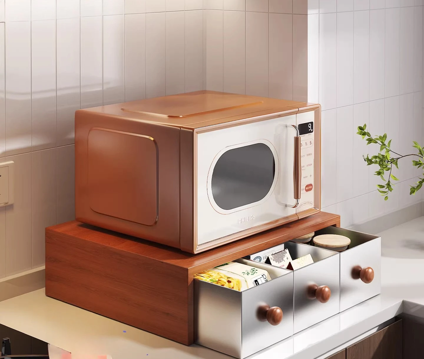 PYH kitchen microwave oven rack multi-function box storage rack household countertop layered rice cooker bracket