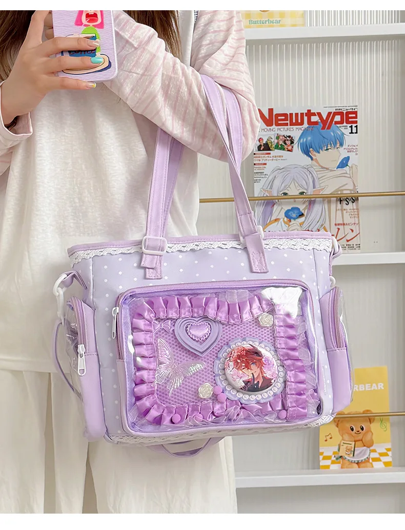 Neue Kawaii Leichte Umhängetasche Anime Transparente Ita-Tasche Damen Schulter-Crossbody-Tasche Modische Polka-Dot-Schleifen-Tragetasche – Detail 26