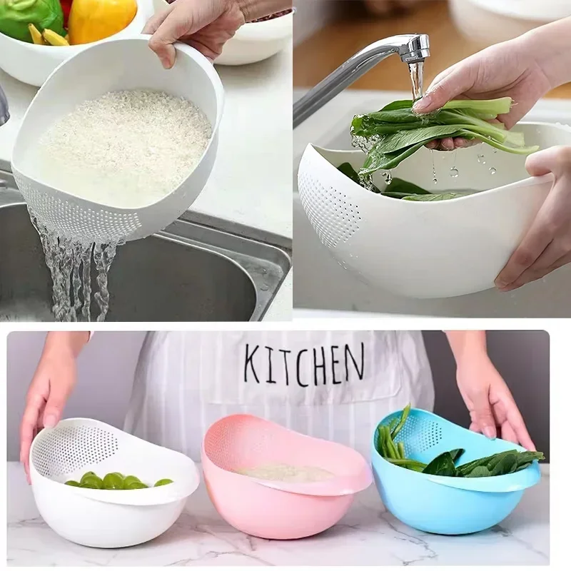 Rice Sieve Rice Drainage Basket Plastic Colander Kitchen Drain Basket Rice Bowl Fruit Vegetable Washing Strainer Basket Tools