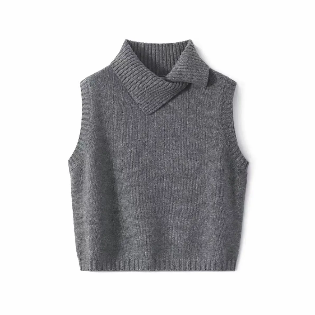 

Women Autumn Winter Sleeveless Turtleneck Pullover Vest 100% Merino Wool Sweater Basic Soft Knitted Waistcoat Korean Style Tops
