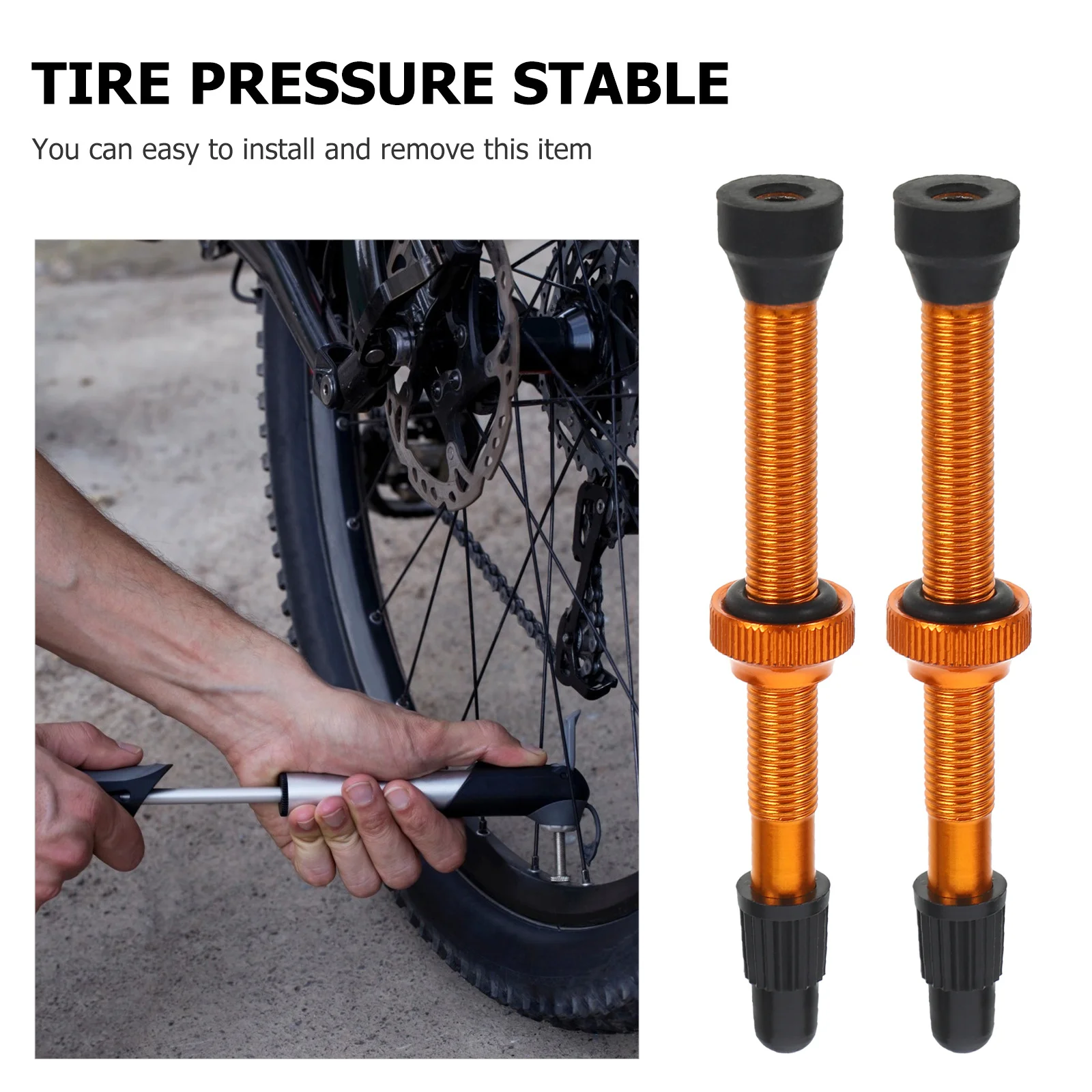 

Tubeless Valves Stems 60mm Copper Core Aluminum Cap Orange Maintain Tire Pressure Bike Accessories Valve Components