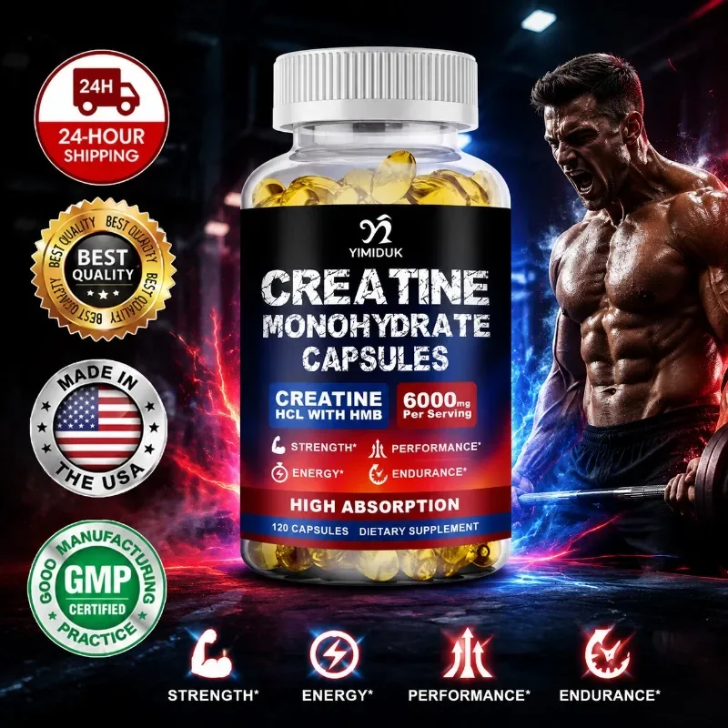 Sports Nutrition Creatine Capsules, with Concentrated Creatine & HMB, Boost Power, Build Lean Muscle, Reduce Soreness