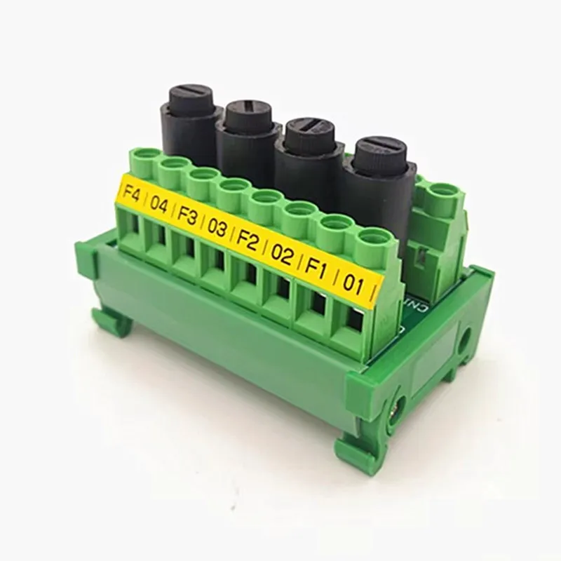 DIN Rail Mount 4 Channel  Fuses 8 Position Screw Terminal Block Distribution Module 10A 5x20mm Black fuse holder.