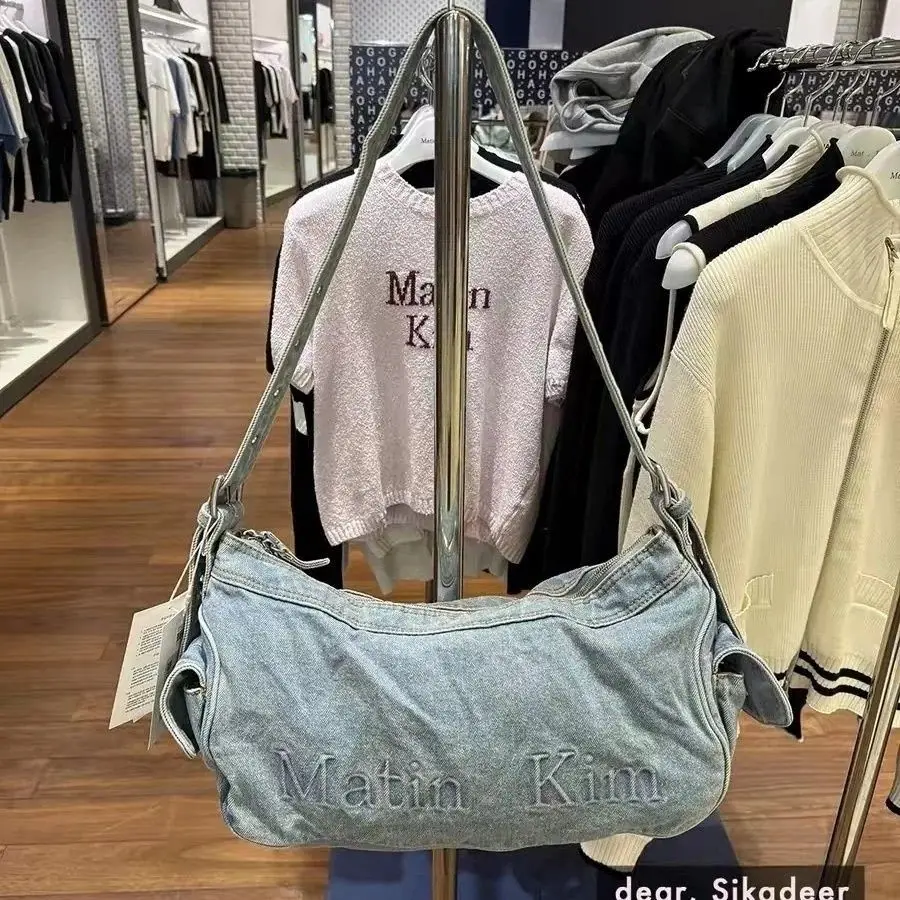 Korean Matin Kim Niche Design New Style Washed Large Capacity Handheld Vintage Denim Shoulder Underarm Bag