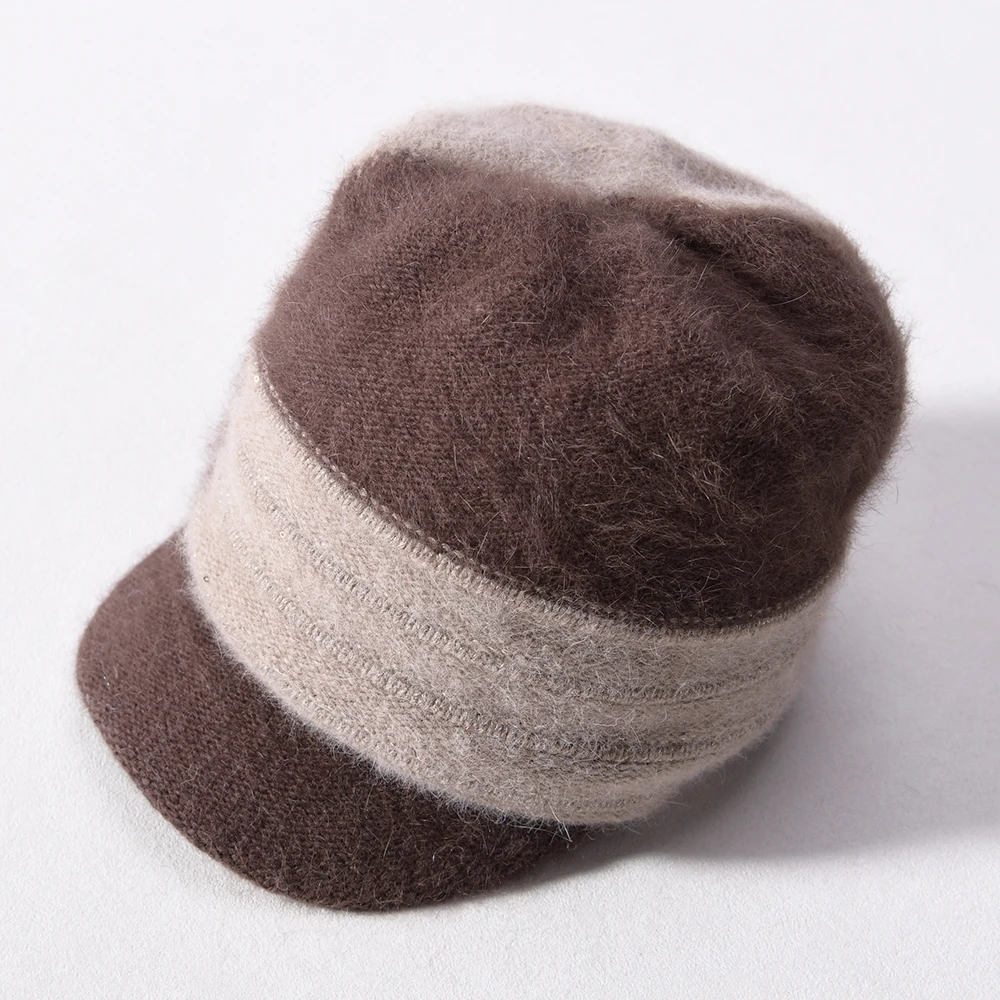 Luxyonuo Winter Hats Fluffy Long Rabbit Fur Double-layer Warm Angora Blend Knitted Bonnet Ladies Casual Outdoor Caps New Arrival