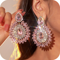 Vintage Rhinestone sunflower Statement Earrings Retro Big Cluster Crystal Drop Dangle Earrings for Women Girls