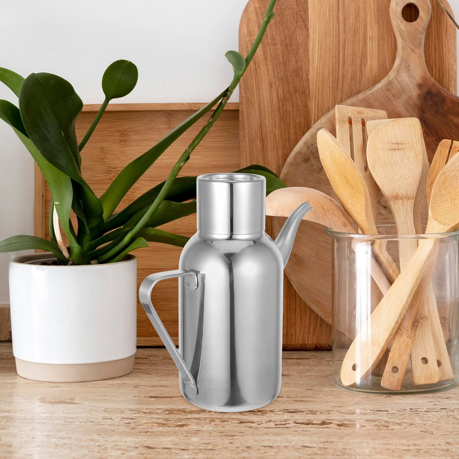 

Stainless Steel Oil Bottle Large Capacity Smooth Edges Easy Clean Kitchen Seasoning Dispenser For Olive Oil Soy Sauce