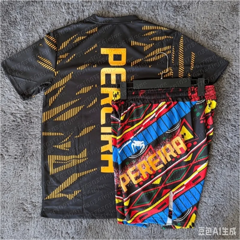 Summer Top Boxer MMA Octagonal Cage Alex Pereira Tshirt Shorts Set Men Kid Training Running Set Speed Drying Fighting Set