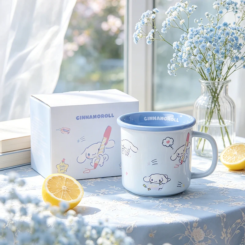 380ml Cute Sanrio Hello Kitty My Melody Cinnamoroll Kuromi Cartoon Box Set Ceramic Mug Kawaii Girl's Heart Creative Pretty Gift