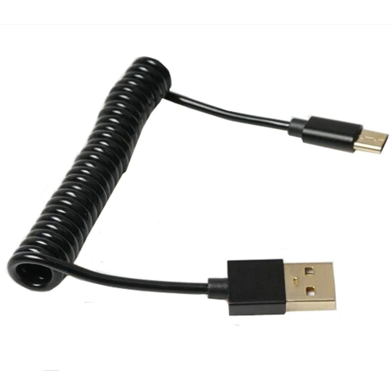 USB A 2.0/Type C Male To Type C Male Spring Charging Cable 480Mbps Stretchable USB A/USB C Data Transfer Cord