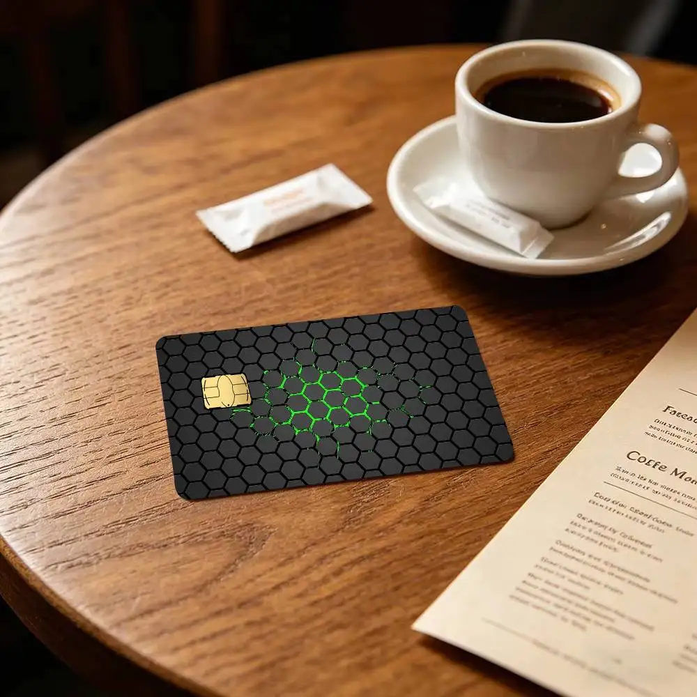 Black Green Technology Pattern   Spend or Save Funny Shell Ultra Thin No Fade Sticker Cover Film for Debit Credit Card