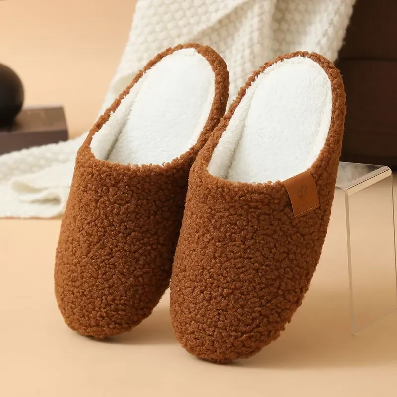 Unisex Weichsohlen-Winterhausschuhe aus Lammwolle, Warme Rutschfeste Wohnzimmer-Bodenschuhe für Damen, Leichte Hausschuhe Größe 45 – Detail 4