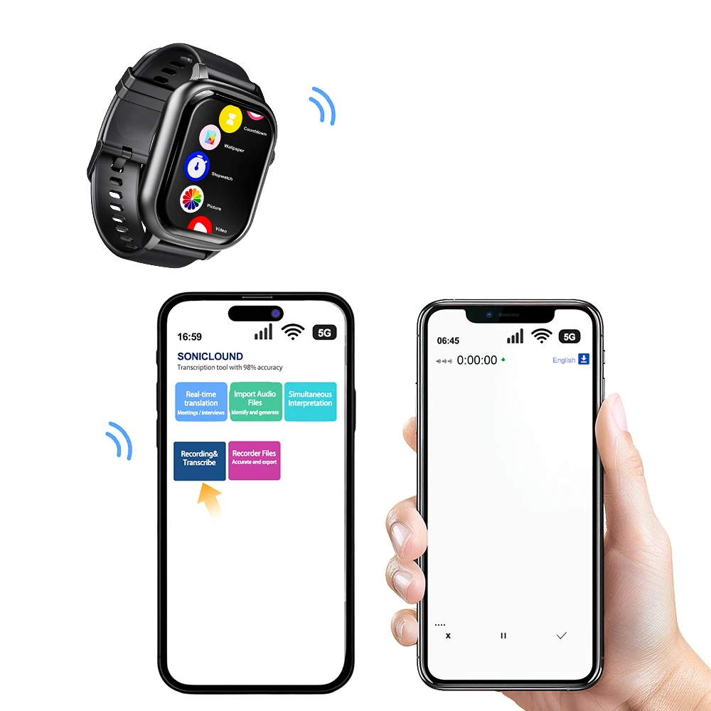 Vandlion V82 AI 음성 활성화 오디오 레코더 시계 2.01인치 화면 녹음기 전자책 HIFI 음악 플레이어 스마트 손목시계