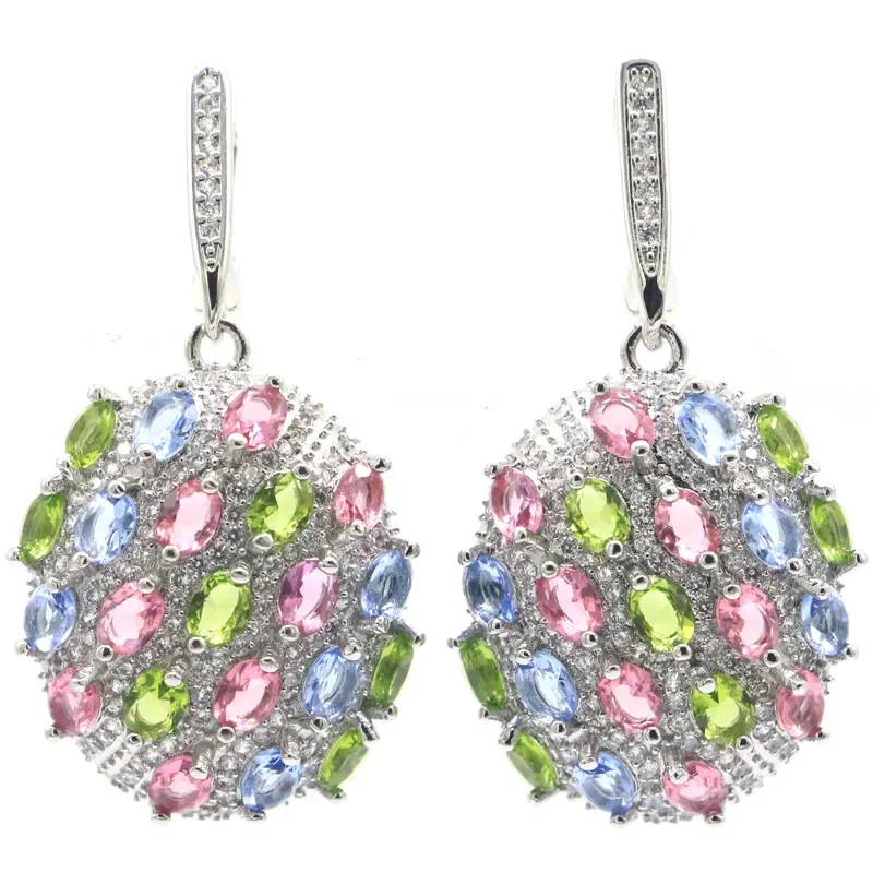 

12g 925 Solid Sterling Silver Earrings Customized Multi Color Aquamarine Rhodolite Garnet Pink Morganite CZ Women Wedding