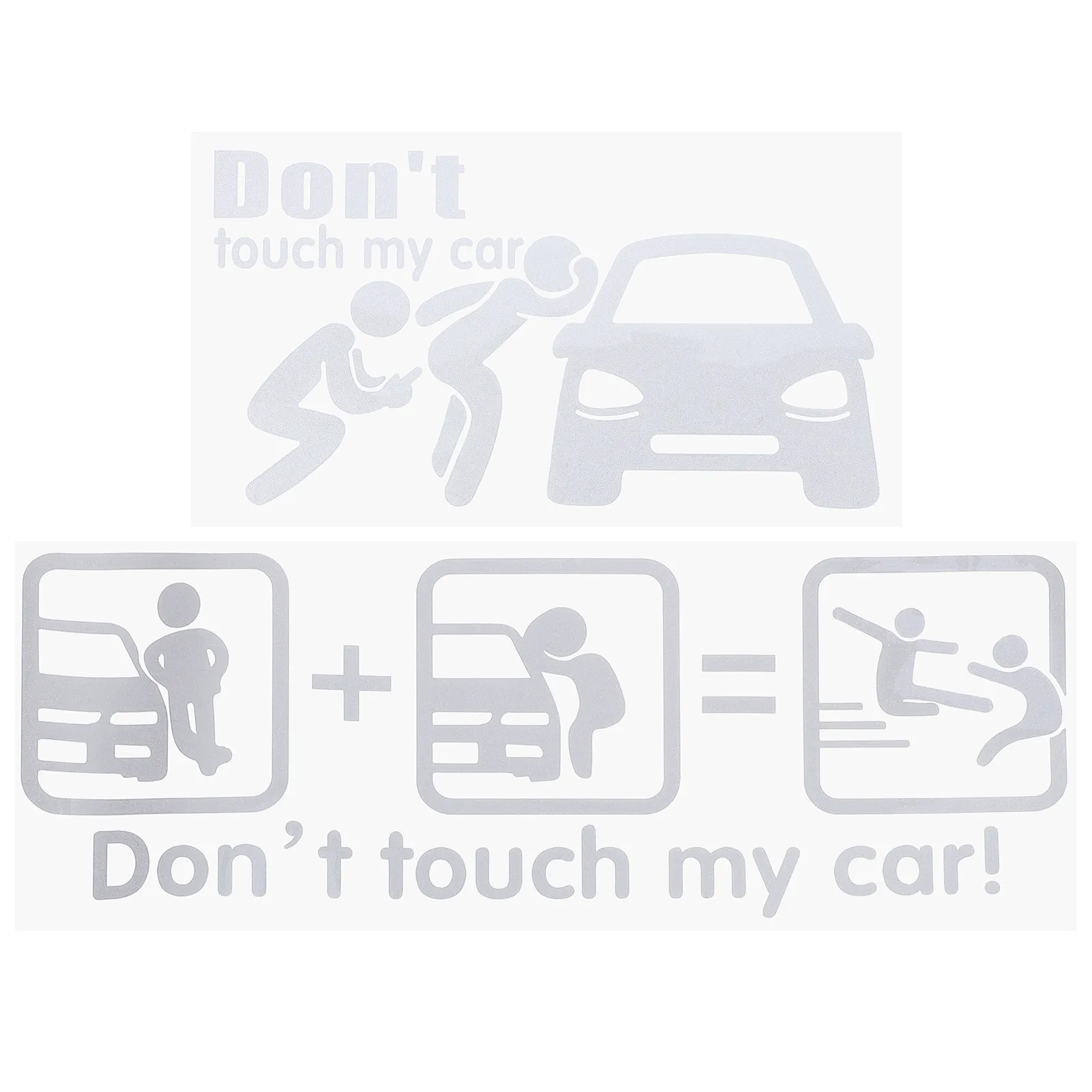 

2pcs Car Body Stickers Reflective Don't Touch My Car Decals Adhesive Decorative Auto Accessories Cartoon Creative Silver White