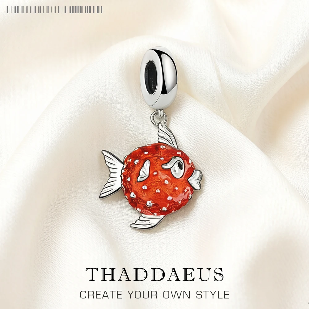 Charms czerwona dmuchana rybka 925 srebro wisiorki dokonywanie DIY Handmade nowe mody śliczna biżuteria dla kobiet mężczyzn
