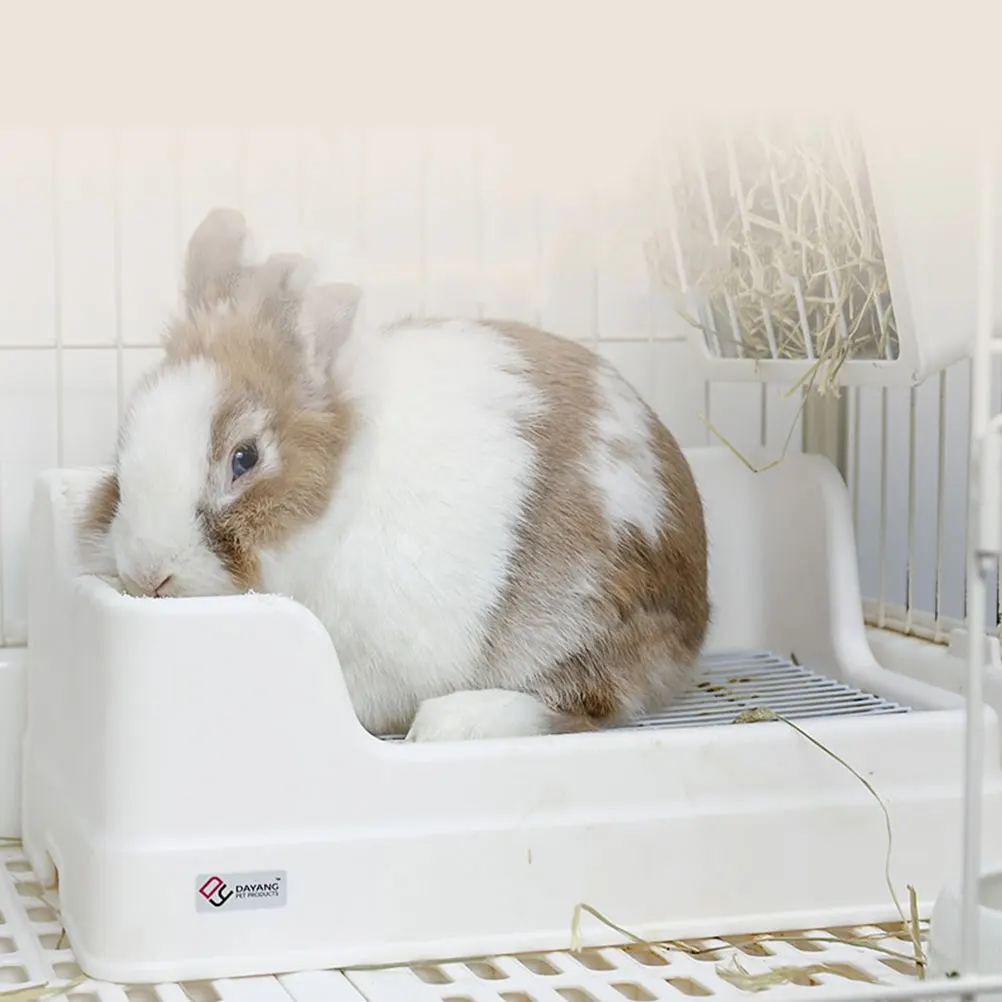 

Pet Toilet Bunny Litter Box Rabbit Pee Potty Tray Small Animal Cage Pan White Reusable Friendly Low Entry Easy Clean Pet