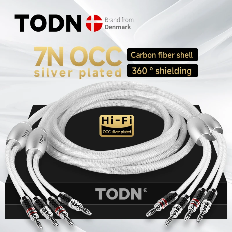 TODN 1 Paar HIFI-Lautsprecherkabel 7N OCC versilbertes Lautsprecherkabel Y/Banana Rhodiumbeschichteter Stecker Audiokabel für Verstärker TV