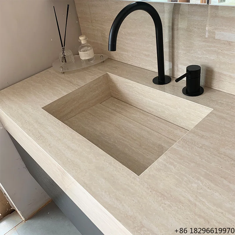 

Minimalism Cave Stone Rock Slab Integrated Wall-Mounted Bathroom Cabinet Wash Basin Vanity Sink for Hotel