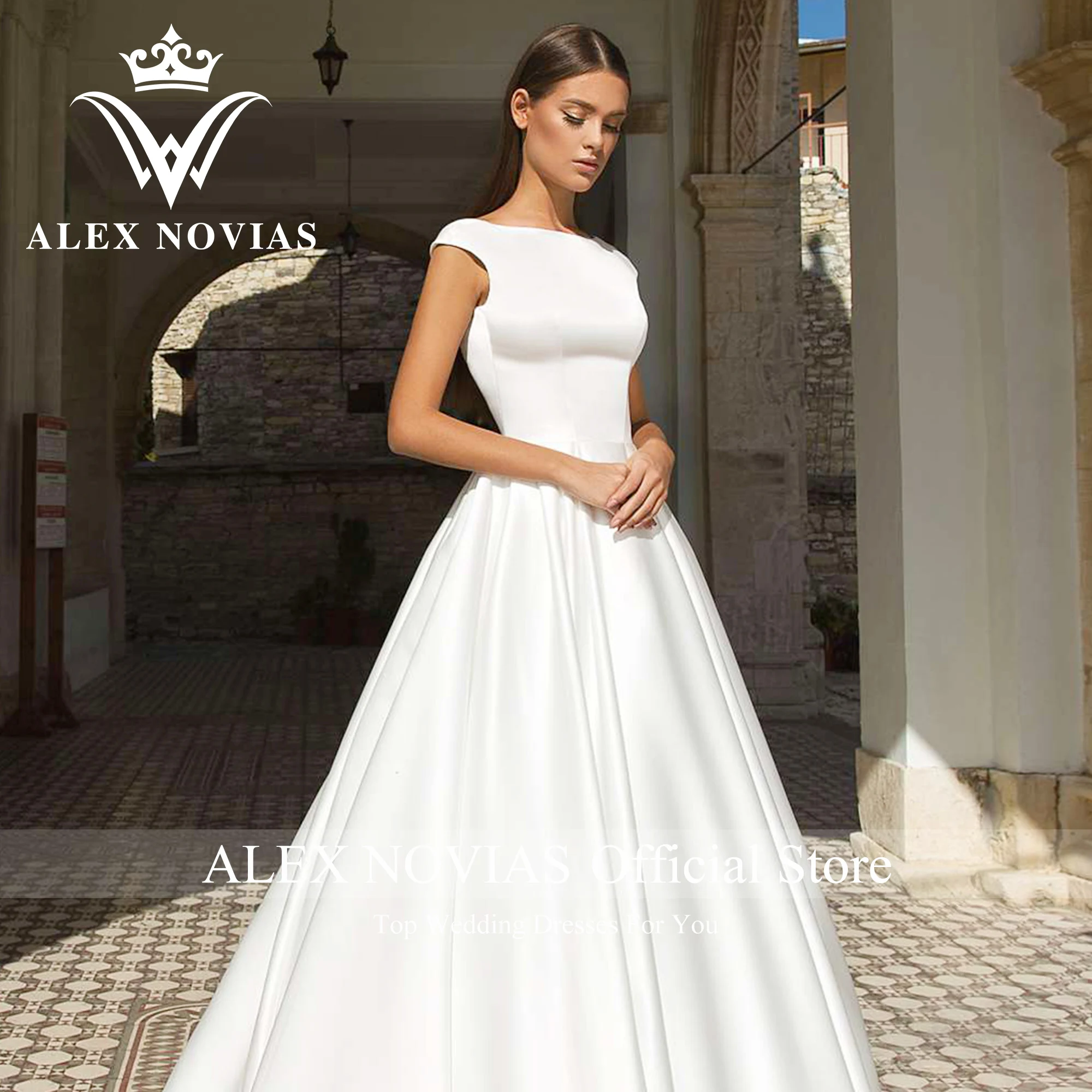 Alice NOVIAS – robe De mariée en Satin De haute qualité, jolie robe trapèze, dos nu, avec traîne, collection 2023