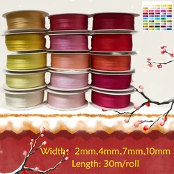 Genuine Pure Silk Embroidery Ribbons Sewing Handcraft , Double Faced Thin Taffeta Gift Packing Tape 2/4/7/10mm Width x30m/roll