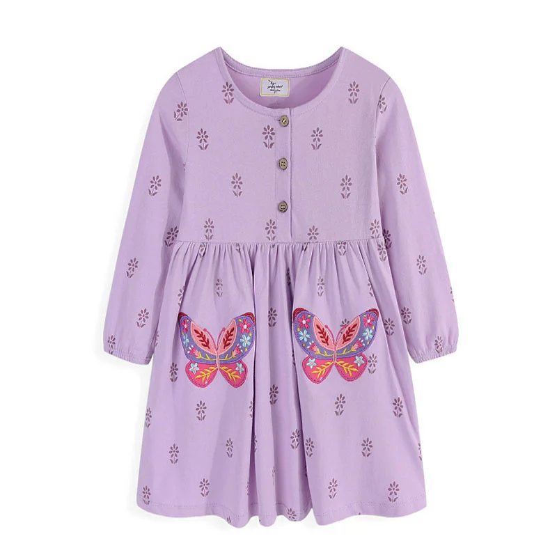 

Jumping Meters 2-7T Butterfly Autumn Spring Girls Dresses Children's Dresses Animals Embroidery Long Sleeve Clothing Kids Dress