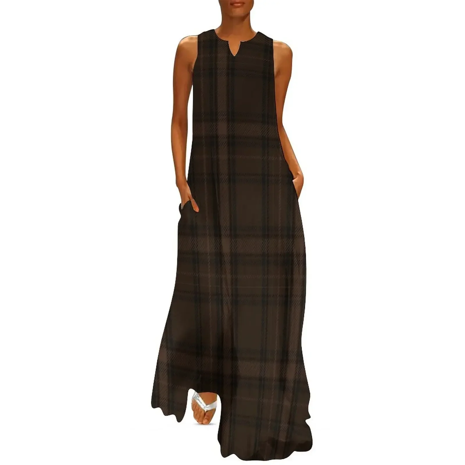 

Dark Academia Plaid Tartan in Black, Taupe, and Coffee Brown Long Dress dress korean style dress party night