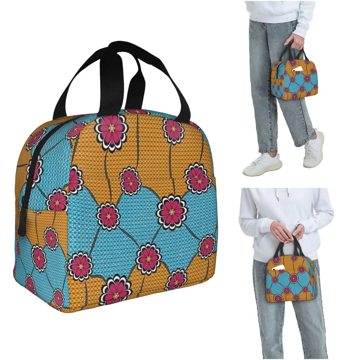 

Ankara Dutch Wax African Pattern Insulated Lunch Bag for Women Children Portable Food Boxes Thermal Lunch Box Tote
