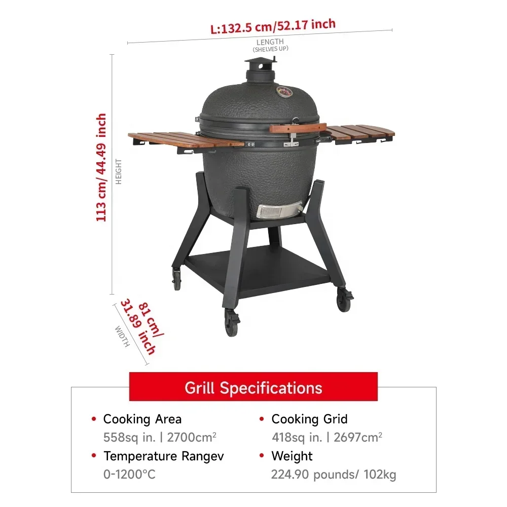 SEB KAMADO Dark Grey XL 23.5 Inch Professional Charcoal Grill Outdoor Bbq Kitchen Barbecue Kamado Bbq Grill