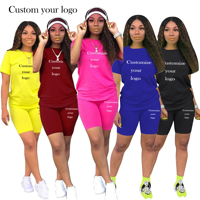 Summer Women Casual Two Piece Sets Custom Pattern Legging Short Sleeve T Shirt Slim Fit Elegant Outfits Sports High Street Pant