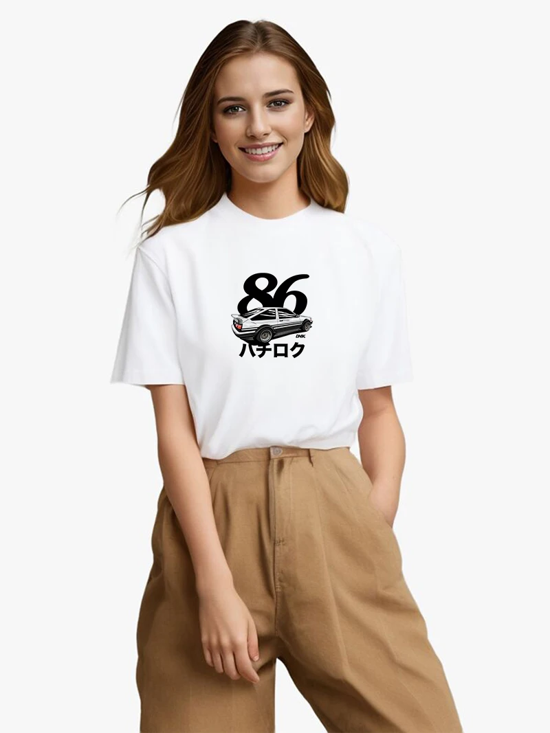 Graphic T Shirt Initial D Print Short Sleeve T-shirt Women Casual top