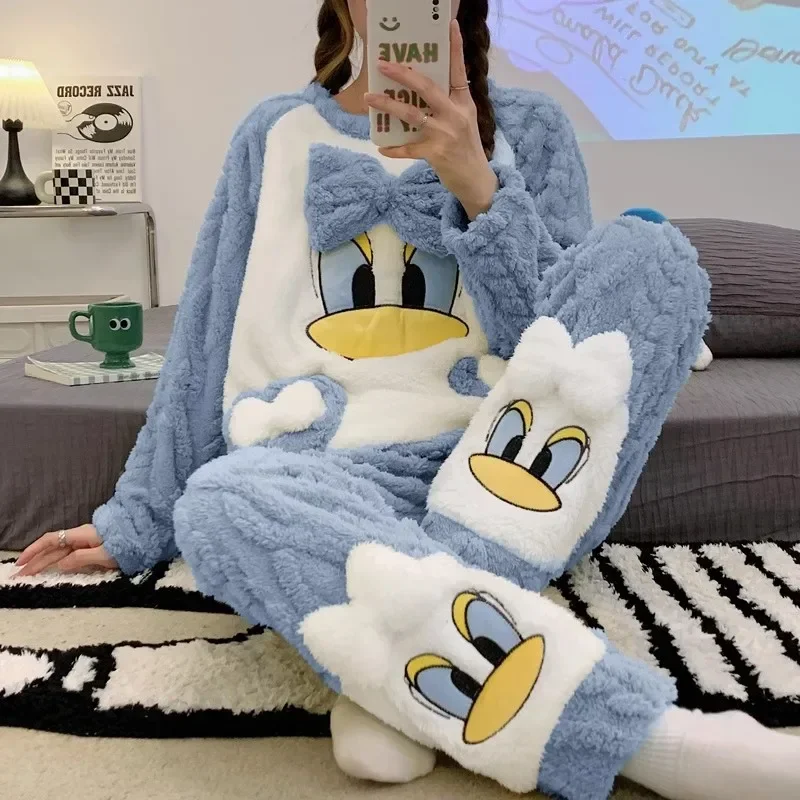 Pijamas de Pato Donald para mujer, conjunto de piezas de algodón