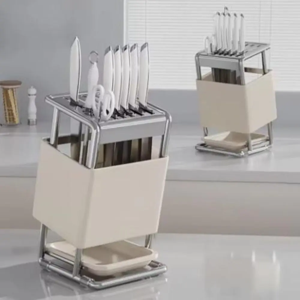 

Stable Stainless Steel Knives Holder Large Capacity Anti-slip Countertop Knives Holder Space Saving Cutlery Organizer