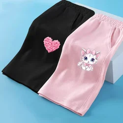 3-14Y Summer Loose Shorts Girls Cartoon Bottoms Clothes Heart Petal Sweatpants Children Short Pants 3-14Y