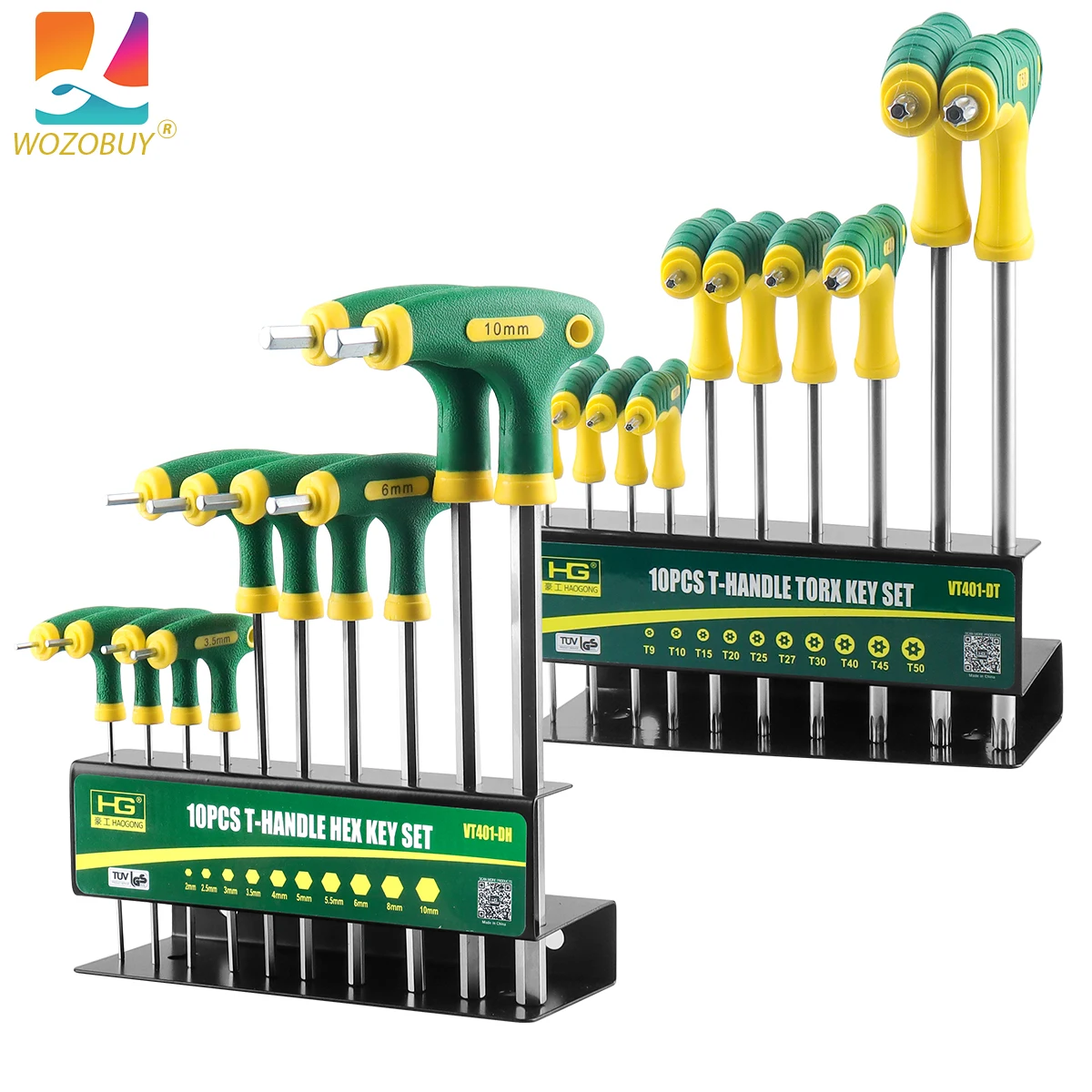 

10-Piece T-Handle Hex Key Set,Portable Allen Wrench Sets with Storage Rack, for Auto & Bike Repair, DIY, Home Repair
