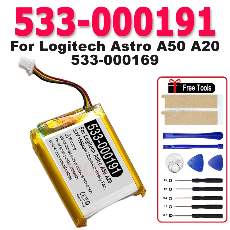Replaces Upgraded 1500mAh 533-000191 533-000169 Battery For Logitech Astro A50 A20 Headset Batterie Accumulator + Tools
