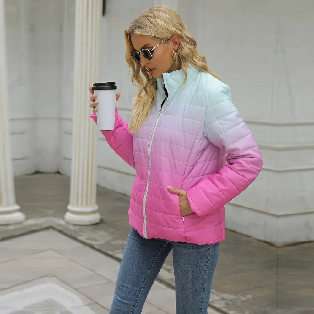 Fashion Autumn Winter Women's Padded Jacket Zip  Casual Slim Warm Padded  Elegant Long Sleeve White Street Jacket