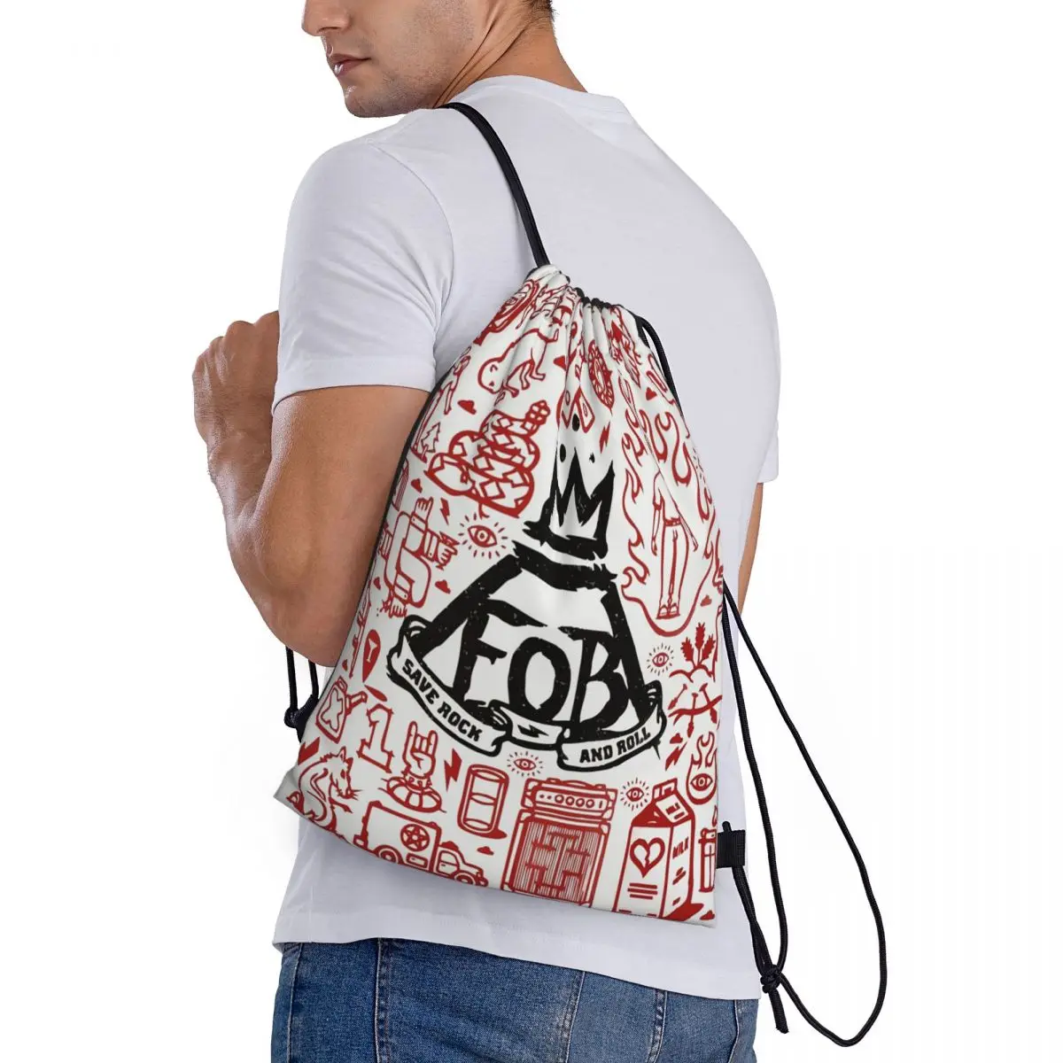 

Fall Out Boy Backpacks Casual Drawstring Bags Sundries Bag Book Bags for Man Woman School