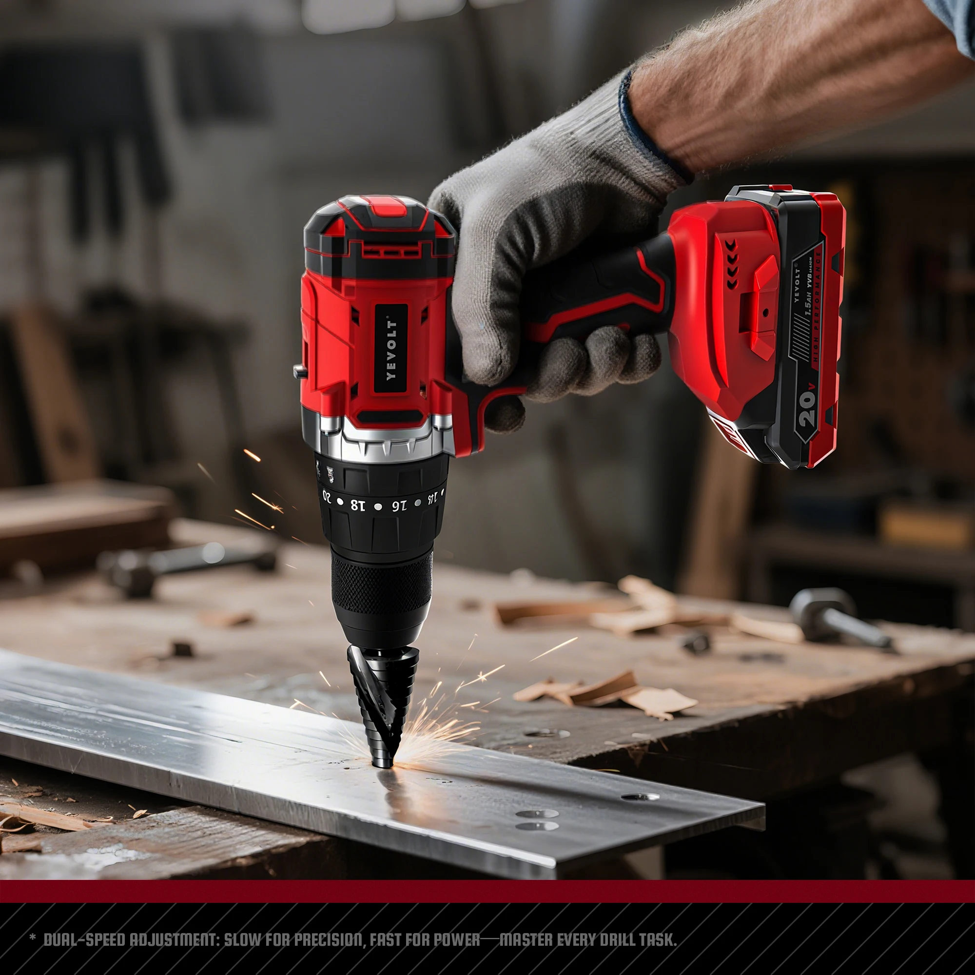 YEVOLT 20 V Akku-Bürstenloser Bohrschrauber – 100 Nm Industriequalität mit hohem Drehmoment für Hochleistungsaufgaben, Bohrarbeiten aus Metall/Holz
