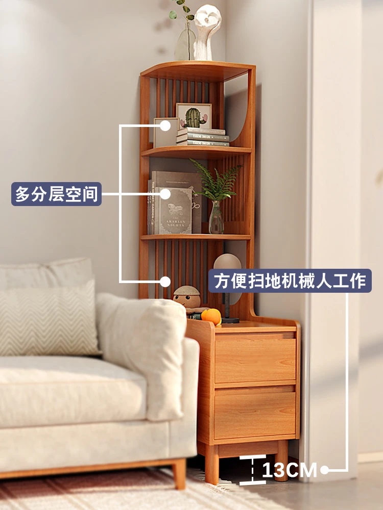 Japanese-style solid wood sofa side cabinet ash wood living room small apartment Aling storage simple corner corner cabinet side