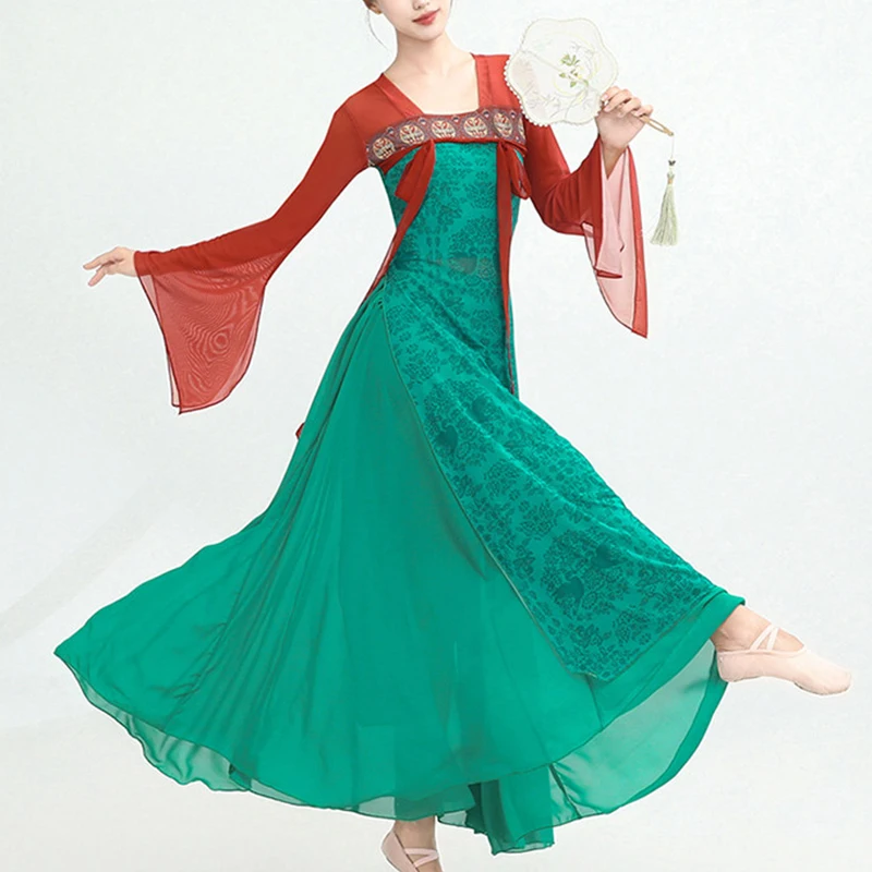 

Classical Dance Costume Women Elegant Long Gauze Clothes Green Hanfu Suit Practice Stage Performance Outfit Ancient Tang Dress
