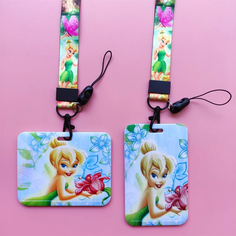 Disney Tinker Bell porta carte d\'identità cordino Anime Peter Pan porta Badge ragazzo fedil Card Case Clip retrattile ragazza tracolla